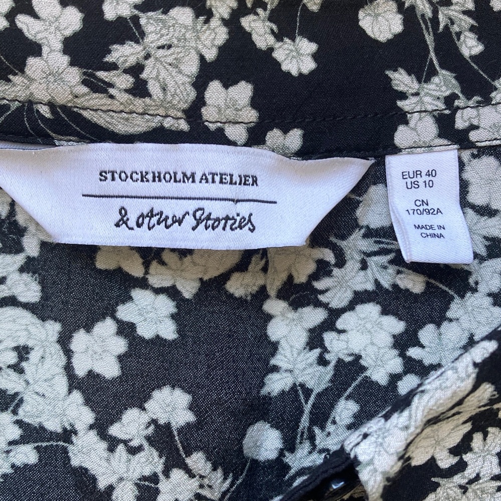 & Other Stories Black and White Floral Shirt Dress Size 10 - Picture 3 of 16